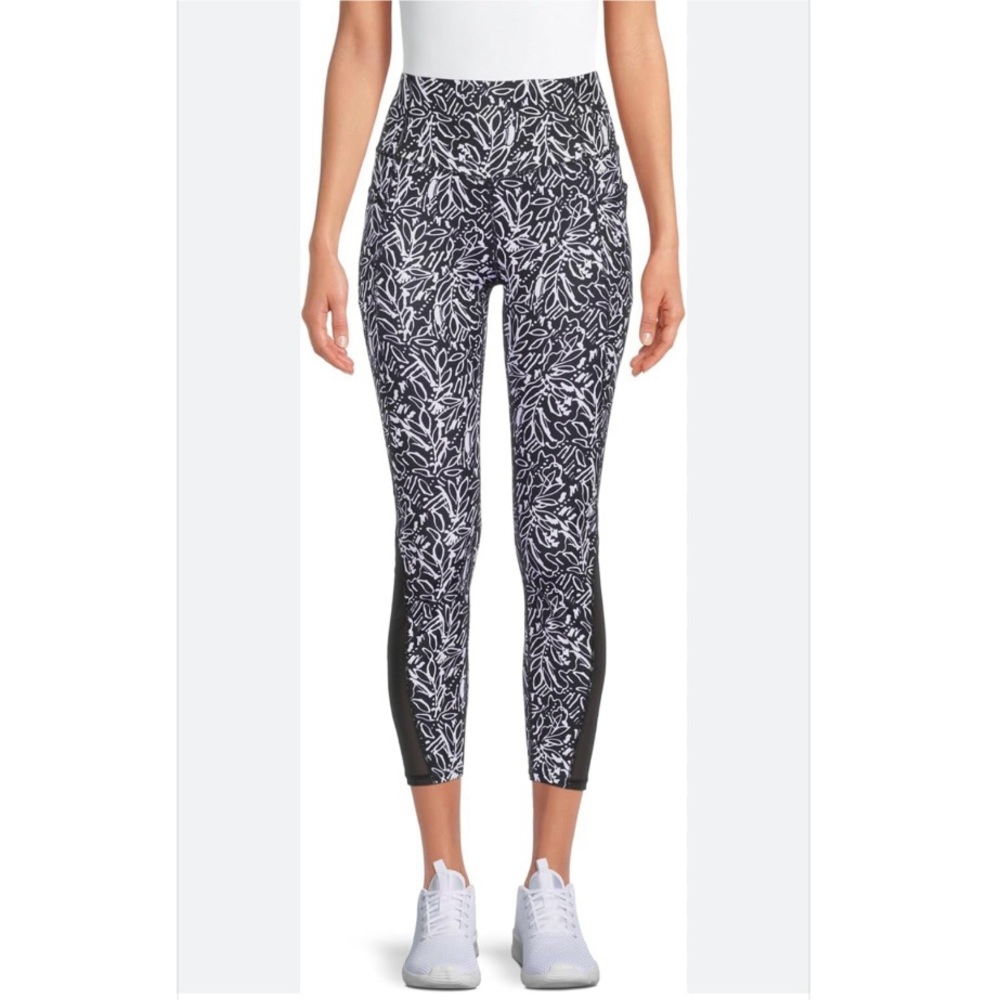Avia Women’s High-Waist Black White Print Activewear Leggings, Size XL (16-18)